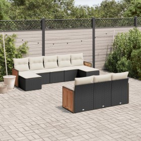 Gartensofa-Set 10-teilig mit schwarzen synthetischen Rattankissen von , Gartensets - Ref: Foro24-3228093, Preis: 606,11 €, Ra...