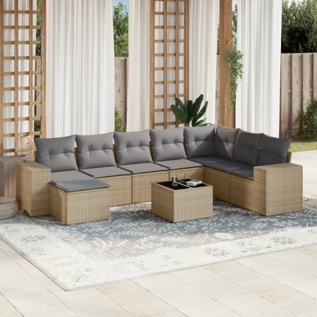 9-teiliges Gartensofa-Set mit beigen synthetischen Rattankissen von , Gartensets - Ref: Foro24-3222968, Preis: 610,07 €, Raba...