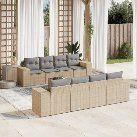 Set de sofás de jardín 9 pzas con cojines ratán sintético beige de , Sofás modulares de exterior - Ref: Foro24-3222348, Preci...