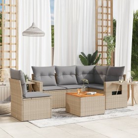 Garden sofa set with cushions 6 pieces beige synthetic rattan by , Modular outdoor sofas - Ref: Foro24-3224568, Price: 420,73...