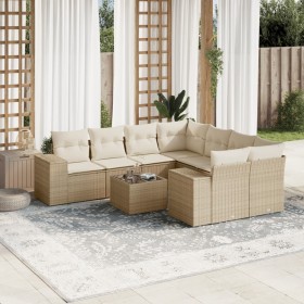 9-teiliges Gartensofa-Set mit beigen synthetischen Rattankissen von , Modulare Sofas für den Außenbereich - Ref: Foro24-32223...