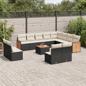 Garden sofa and cushion set 13 pieces black synthetic rattan by , Garden sets - Ref: Foro24-3228156, Price: 793,77 €, Discoun...