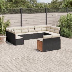 Garden sofa and cushion set 12 pieces black synthetic rattan by , Garden sets - Ref: Foro24-3228121, Price: 734,99 €, Discoun...