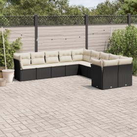 Gartensofa-Set 10-teilig mit schwarzen synthetischen Rattankissen von , Gartensets - Ref: Foro24-3250075, Preis: 568,24 €, Ra...