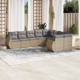 9-teiliges Gartensofa-Set mit beigen synthetischen Rattankissen von , Modulare Sofas für den Außenbereich - Ref: Foro24-32218...