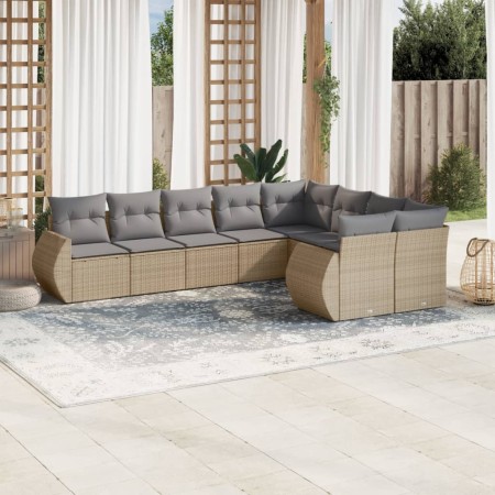 9-teiliges Gartensofa-Set mit beigen synthetischen Rattankissen von , Modulare Sofas für den Außenbereich - Ref: Foro24-32218...