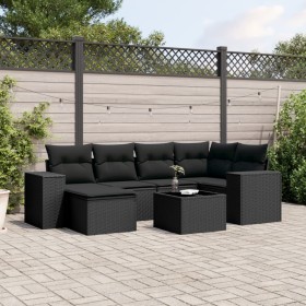 7-teiliges Garten-Essset und schwarze Kissen aus synthetischem Rattan von , Gartensets - Ref: Foro24-3222864, Preis: 481,58 €...