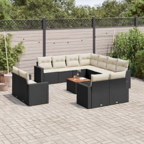 Gartensofa-Set 12-teilig mit schwarzen synthetischen Rattankissen von , Modulare Sofas für den Außenbereich - Ref: Foro24-322...