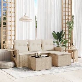 Gartensofa-Set mit Kissen, 4-teilig, beiges synthetisches Rattan von , Gartensets - Ref: Foro24-3252405, Preis: 326,99 €, Rab...