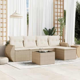 Gartensofa-Set mit Kissen, 6-teilig, beiges synthetisches Rattan von , Gartensets - Ref: Foro24-3253635, Preis: 437,99 €, Rab...