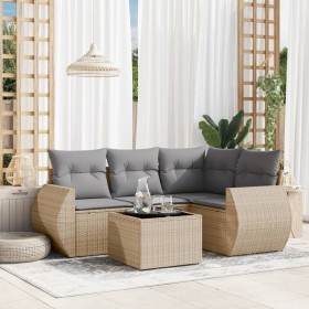 Gartensofa-Set mit Kissen, 5-teilig, beiges synthetisches Rattan von , Gartensets - Ref: Foro24-3253656, Preis: 388,35 €, Rab...