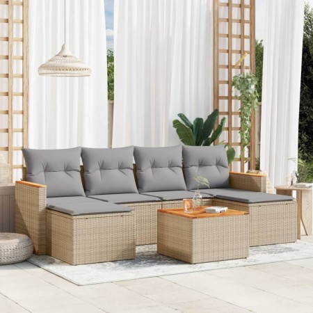 Set of 7-piece garden sofas and beige synthetic rattan cushions by , Garden sets - Ref: Foro24-3258629, Price: 453,00 €, Disc...