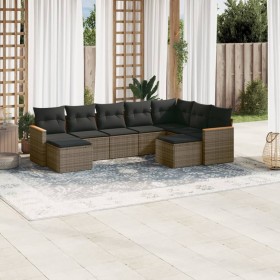 Garden furniture set 9 pieces and gray synthetic rattan cushions by , Garden sets - Ref: Foro24-3258945, Price: 560,81 €, Dis...