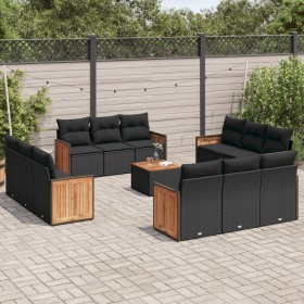 Set aus Gartensofas und Kissen 13 Stück synthetisches Rattan schwarz von , Gartensets - Ref: Foro24-3259920, Preis: 937,31 €,...