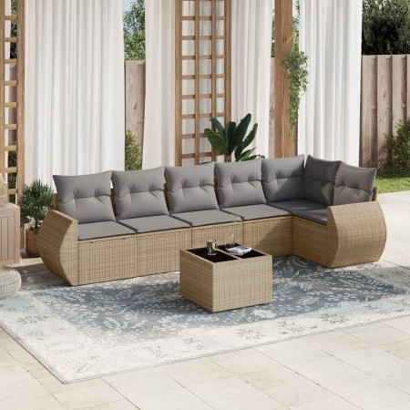 Set of 7-piece garden sofas and beige synthetic rattan cushions by , Garden sets - Ref: Foro24-3221398, Price: 519,77 €, Disc...