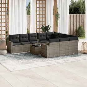 Garden sofa set 11 pieces and gray synthetic rattan cushions by , Garden sets - Ref: Foro24-3219490, Price: 704,99 €, Discoun...