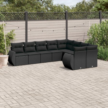 Set aus 8-teiligen Gartensofas und Kissen Kunstrattan schwarz von , Modulare Sofas für den Außenbereich - Ref: Foro24-3221834...