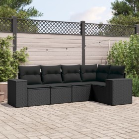 5-piece garden furniture set with black synthetic rattan cushions by , Modular outdoor sofas - Ref: Foro24-3222524, Price: 37...