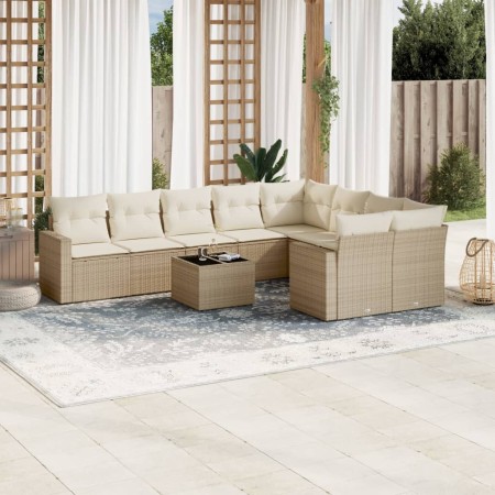 Juego de sofás jardín con cojines beige 10 pzas ratán sintético de , Sofás modulares de exterior - Ref: Foro24-3251785, Preci...