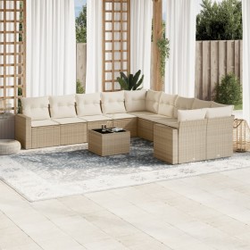 Set de sofás de jardín 11pzas con cojines ratán sintético beige de , Sofás modulares de exterior - Ref: Foro24-3251855, Preci...