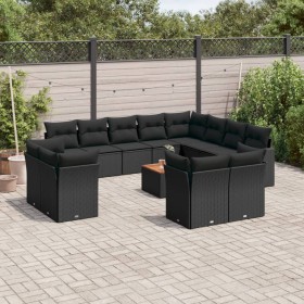 Set aus Gartensofas und Kissen 13 Stück synthetisches Rattan schwarz von , Gartensets - Ref: Foro24-3223948, Preis: 830,99 €,...