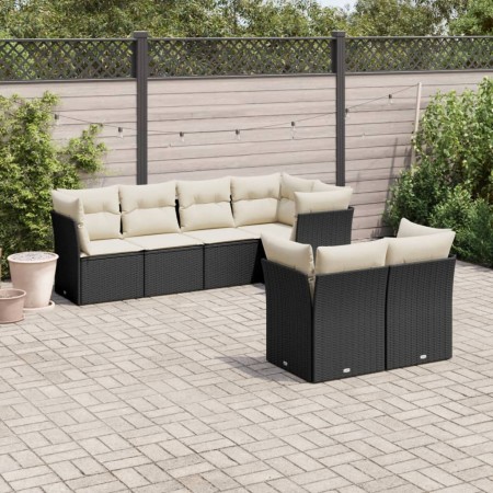 7-teiliges Garten-Esszimmerset und Kissen synthetisches Rattan schwarz von , Gartensets - Ref: Foro24-3249735, Preis: 466,01 ...