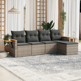 Garden sofa set with 5-piece synthetic rattan gray cushions by , Garden sets - Ref: Foro24-3259162, Price: 333,99 €, Discount: %