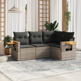 Garden sofa set 4 pieces with gray synthetic rattan cushions by , Garden sets - Ref: Foro24-3259176, Price: 305,99 €, Discoun...