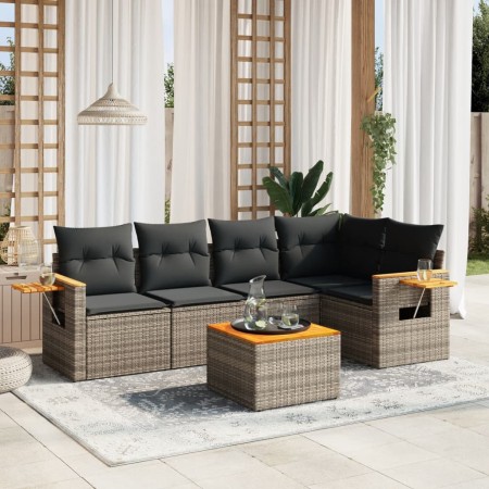 6-piece garden furniture set with gray synthetic rattan cushions by , Garden sets - Ref: Foro24-3259197, Price: 419,42 €, Dis...