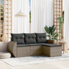 Garden sofa set 4 pieces with gray synthetic rattan cushions by , Garden sets - Ref: Foro24-3253607, Price: 294,99 €, Discoun...