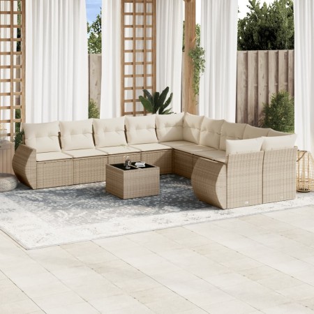 Set de sofás de jardín 11pzas con cojines ratán sintético beige de , Conjuntos de jardín - Ref: Foro24-3254255, Precio: 791,0...