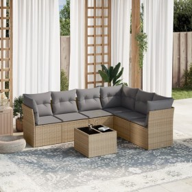 Set aus 7-teiligen Gartensofas und Kissen, synthetisches Rattan, beige von , Gartensets - Ref: Foro24-3217689, Preis: 452,99 ...