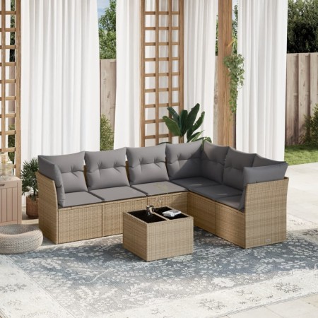 Set aus 7-teiligen Gartensofas und Kissen, synthetisches Rattan, beige von , Gartensets - Ref: Foro24-3217689, Preis: 471,11 ...