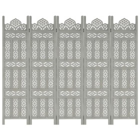 Screen 5 panels hand carved gray mango wood 200x165 cm by vidaXL, Room dividers - Ref: Foro24-285323, Price: 266,99 €, Discou...