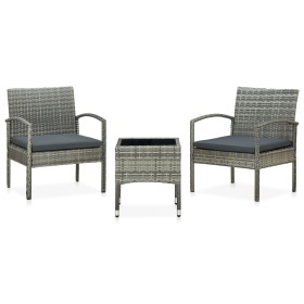 Garden bistro furniture set 3 pieces with gray PE rattan cushions by vidaXL, Garden sets - Ref: Foro24-45789, Price: 133,99 €...