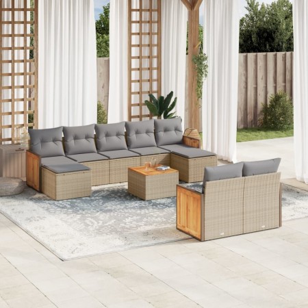 Set Gartensofas mit beigen Kissen 10 Stück synthetisches Rattan von , Gartensets - Ref: Foro24-3228089, Preis: 672,00 €, Raba...