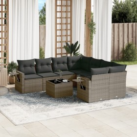 Garden furniture set 9 pieces and gray synthetic rattan cushions by , Garden sets - Ref: Foro24-3252297, Price: 663,85 €, Dis...