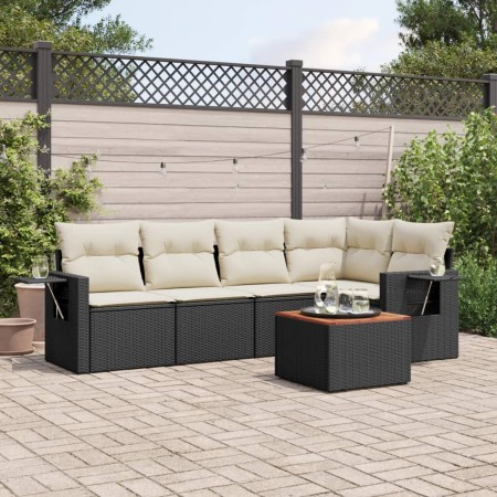 Set aus 6-teiligen Gartensofas und Kissen Kunstrattan schwarz von , Modulare Sofas für den Außenbereich - Ref: Foro24-3224551...