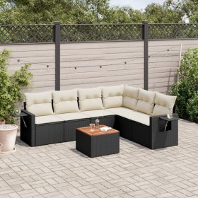 7-teiliges Garten-Esszimmerset und Kissen synthetisches Rattan schwarz von , Modulare Sofas für den Außenbereich - Ref: Foro2...