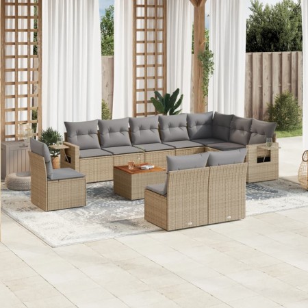 Set von 11-teiligen Gartensofas mit beigen Kissen aus synthetischem Rattan von , Modulare Sofas für den Außenbereich - Ref: F...