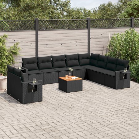 Set mit 11 Stück Gartensofas und Kissen synthetisches Rattan schwarz von , Modulare Sofas für den Außenbereich - Ref: Foro24-...