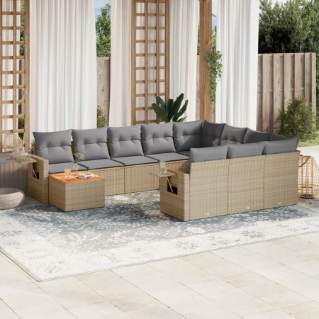 Set von 11-teiligen Gartensofas mit beigen Kissen aus synthetischem Rattan von , Modulare Sofas für den Außenbereich - Ref: F...