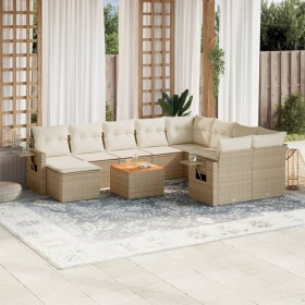 Set von 11-teiligen Gartensofas mit beigen Kissen aus synthetischem Rattan von , Modulare Sofas für den Außenbereich - Ref: F...