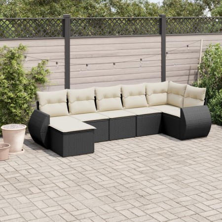 7-teiliges Garten-Esszimmerset und Kissen synthetisches Rattan schwarz von , Modulare Sofas für den Außenbereich - Ref: Foro2...