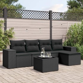 Set aus 6-teiligen Gartensofas und Kissen Kunstrattan schwarz von , Modulare Sofas für den Außenbereich - Ref: Foro24-3222494...