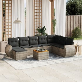 Garden furniture set 9 pieces and gray synthetic rattan cushions by , Garden sets - Ref: Foro24-3225143, Price: 573,99 €, Dis...