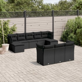 Set de sofás de jardín 10 pzas cojines ratán sintético negro de , Conjuntos de jardín - Ref: Foro24-3218325, Precio: 570,48 €...