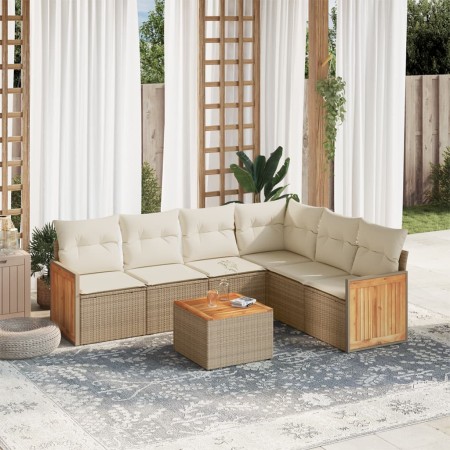 Set of 7-piece garden sofas and beige synthetic rattan cushions by , Garden sets - Ref: Foro24-3227689, Price: 528,47 €, Disc...