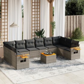 Garden sofa set 11 pieces and gray synthetic rattan cushions by , Garden sets - Ref: Foro24-3227173, Price: 697,99 €, Discoun...