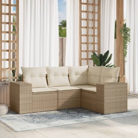 Set Gartensofas mit Kissen 4 Stück synthetisches Rattan beige von , Modulare Sofas für den Außenbereich - Ref: Foro24-3222507...